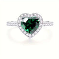 Adjustable Heart Halo Ring with Green Crystal Centre