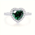 Adjustable Heart Halo Ring with Green Crystal Centre