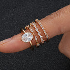 Gold-Tone Oval Zirconia Ring Set with Stacking Bands