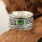 Vintage-Style Bohemian Wide Band Zirconia Silver-Plated Ring