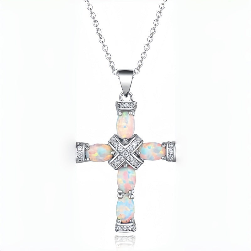 Goudkleurige kruisketting met opaallook