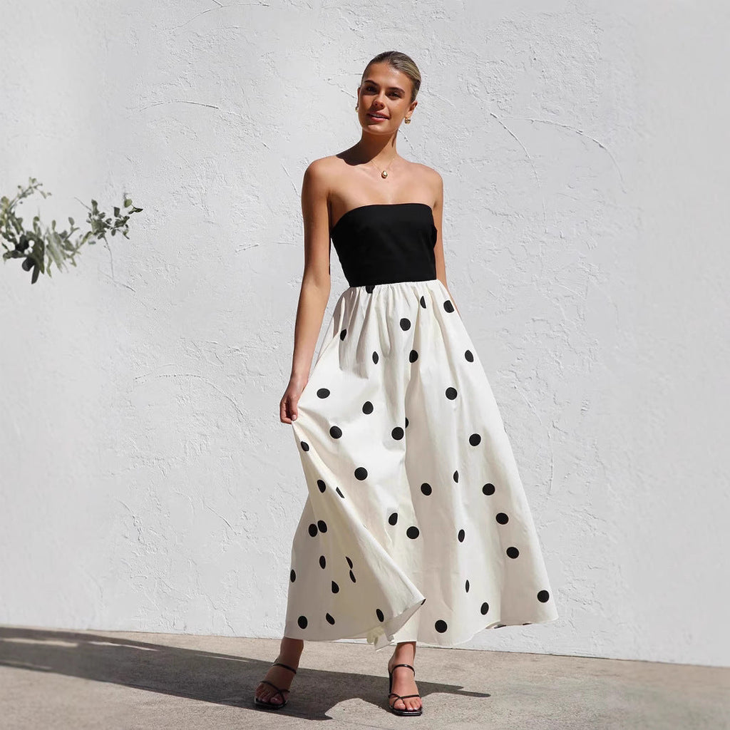 Strapless All-Over Polka Dot Maxi Dress