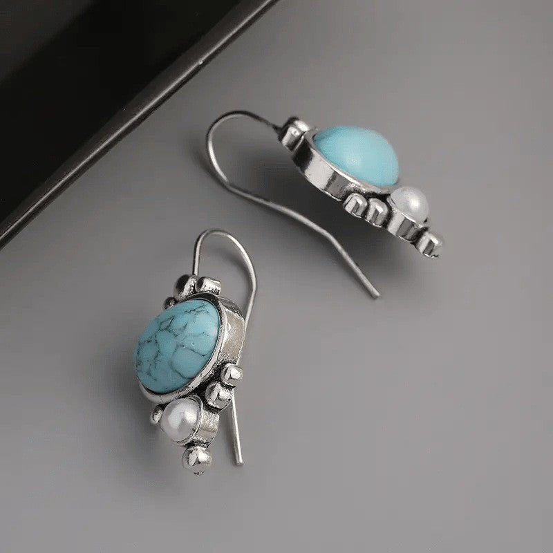 Vintage Turquoise and Pearl Drop Earrings in Two Tones