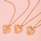 Floral Charm Initial Necklace in Gold Tone
