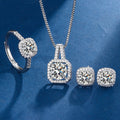 Square Stone Jewellery Set with Ring in White Gold Tone