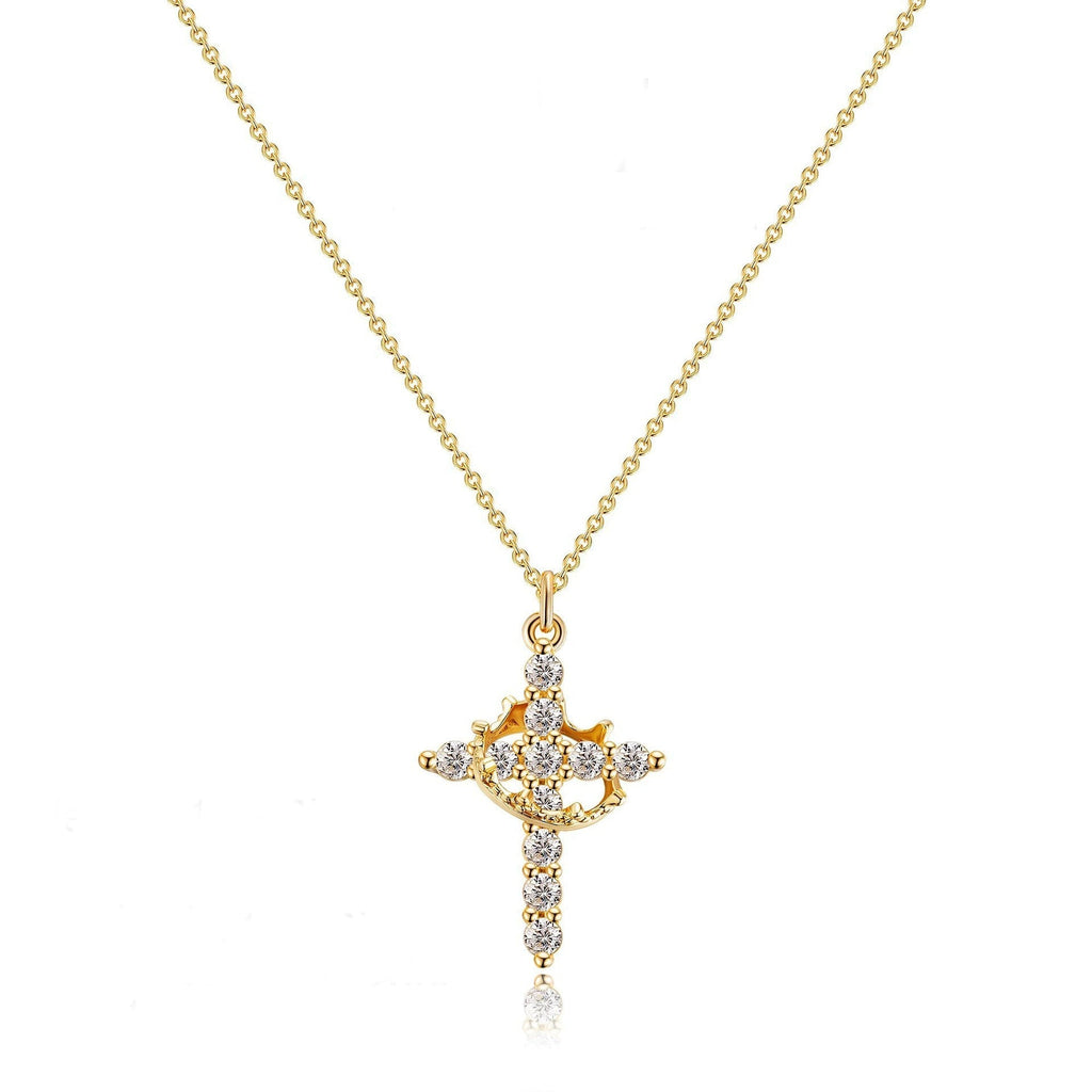 Cross and Crown Necklace in Many Finishes