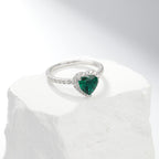 Adjustable Heart Halo Ring with Green Crystal Centre