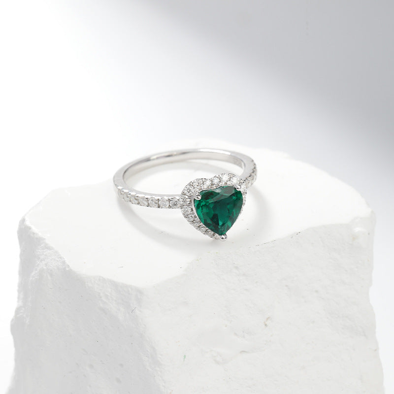 Adjustable Heart Halo Ring with Green Crystal Centre