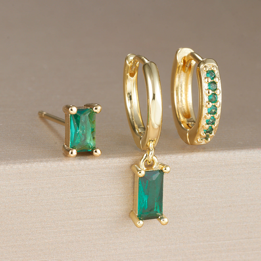 Emerald-Green Cubic Zirconia Earrings in Gold Tone