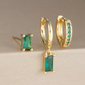 Emerald-Green Cubic Zirconia Earrings in Gold Tone