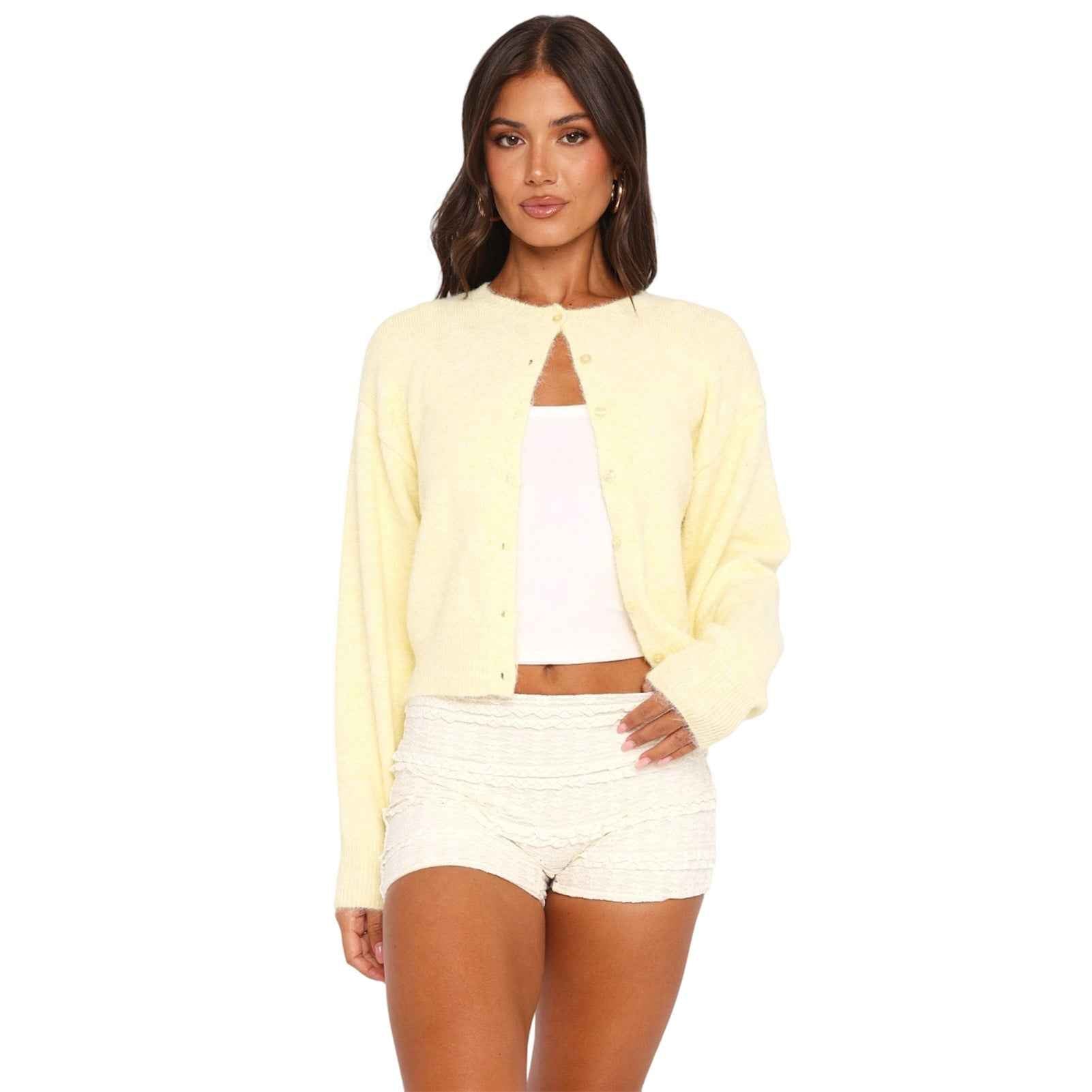 Cropped Long Sleeve Cardigan in Soft Knit for Easy Layering