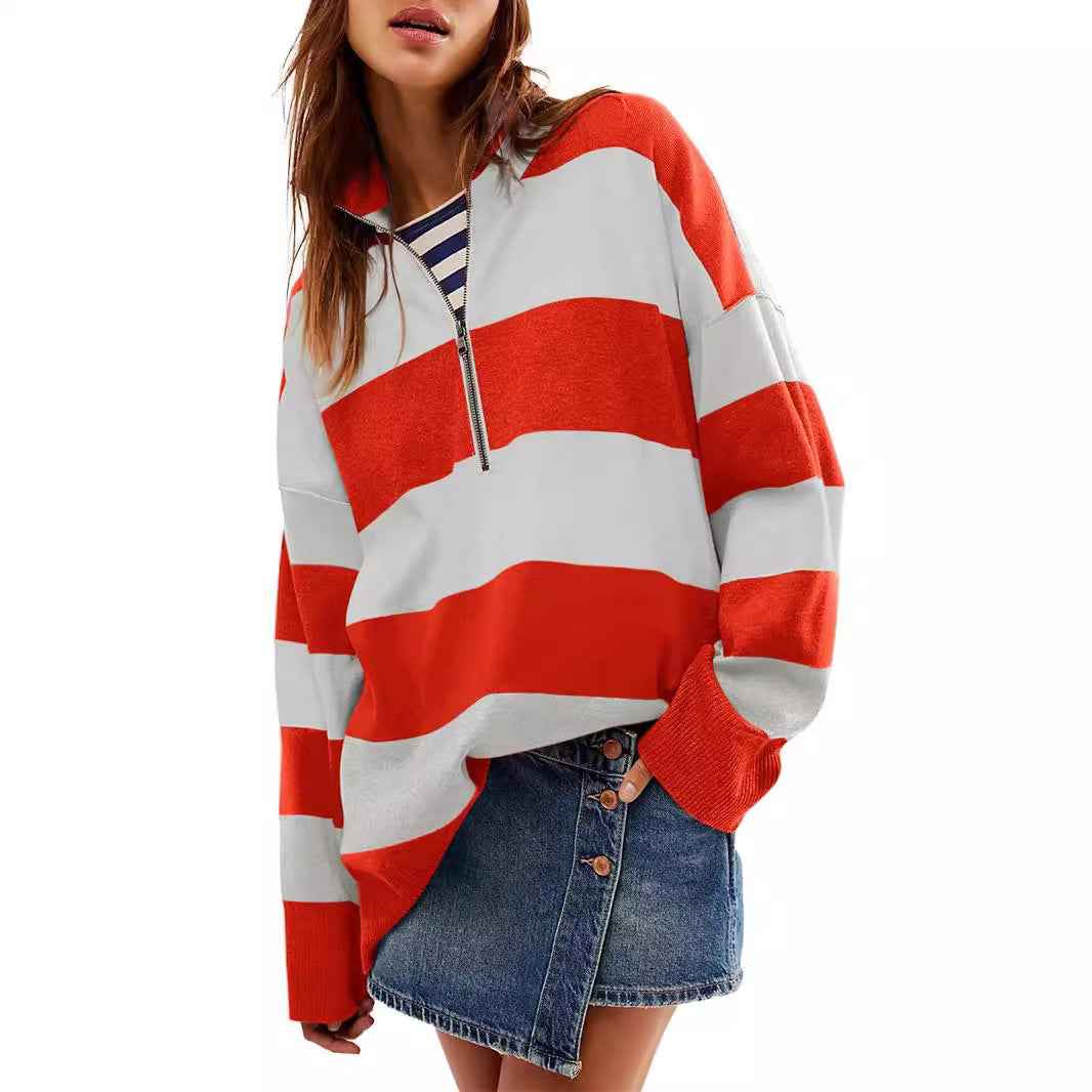 Half Zip Knitted Jumper with Long Sleeves and Relaxed Fit