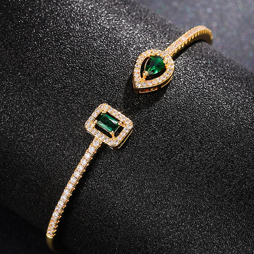 Gold-Tone Open Cuff with Green Square Stones