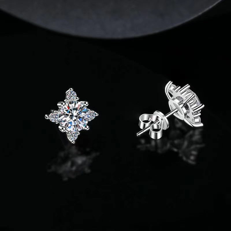 Flower Earrings in White Gold Tone