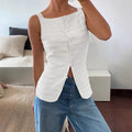 Button-Front Top in Textured Ripple