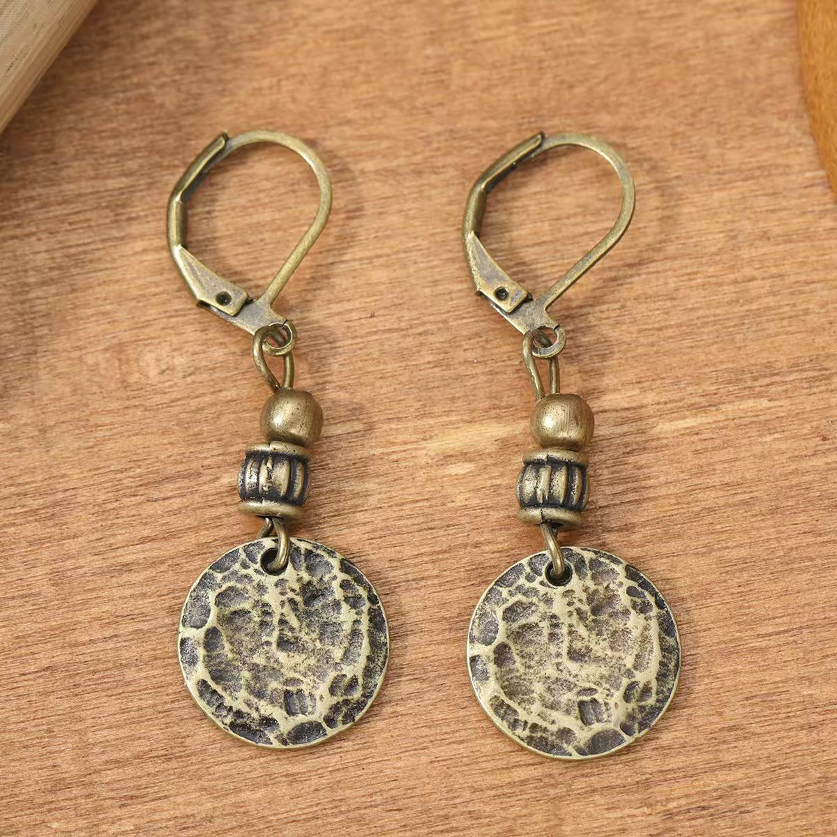 Vintage-Style Bronze-Tone Leverback Coin Drop Earrings