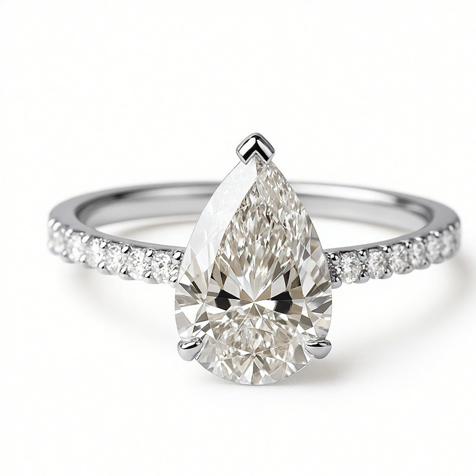 Water Drop Zirconia Inlaid Ring in Three Tones