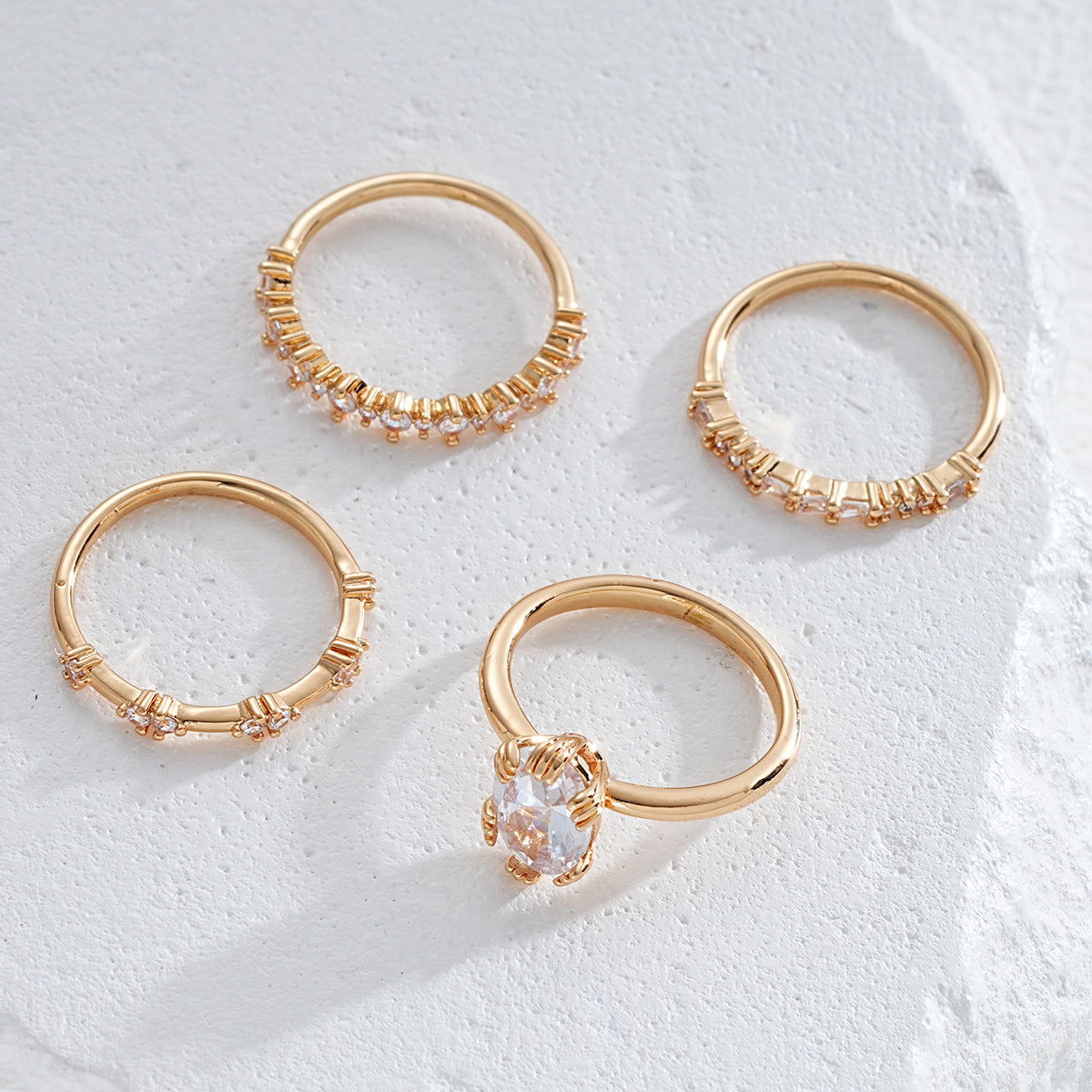 Gold-Tone Oval Zirconia Ring Set with Stacking Bands