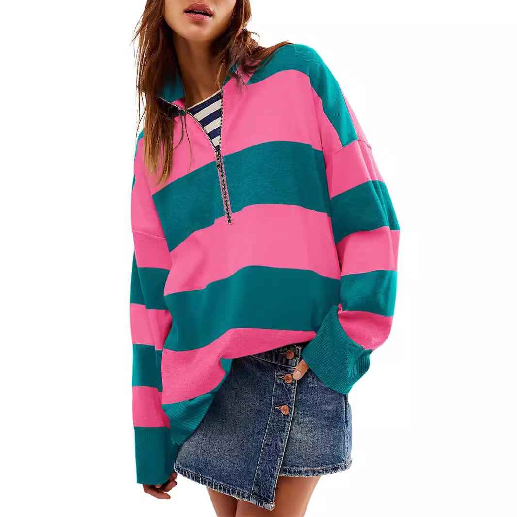 Half Zip Knitted Jumper with Long Sleeves and Relaxed Fit