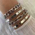 Curb Chain and Love Bangle Bracelet Set