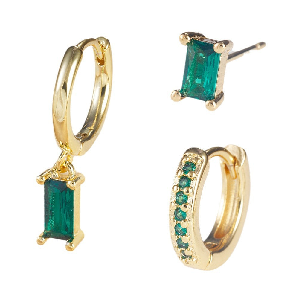 Emerald-Green Cubic Zirconia Earrings in Gold Tone