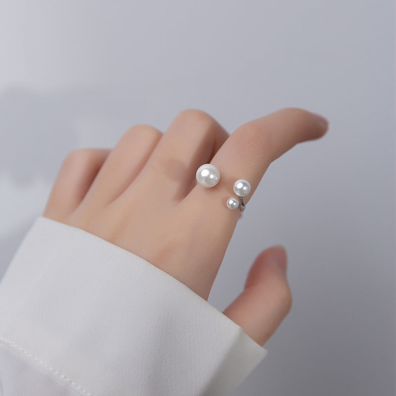 Adjustable Triple Freshwater Pearl S925 Ring in Two Tones