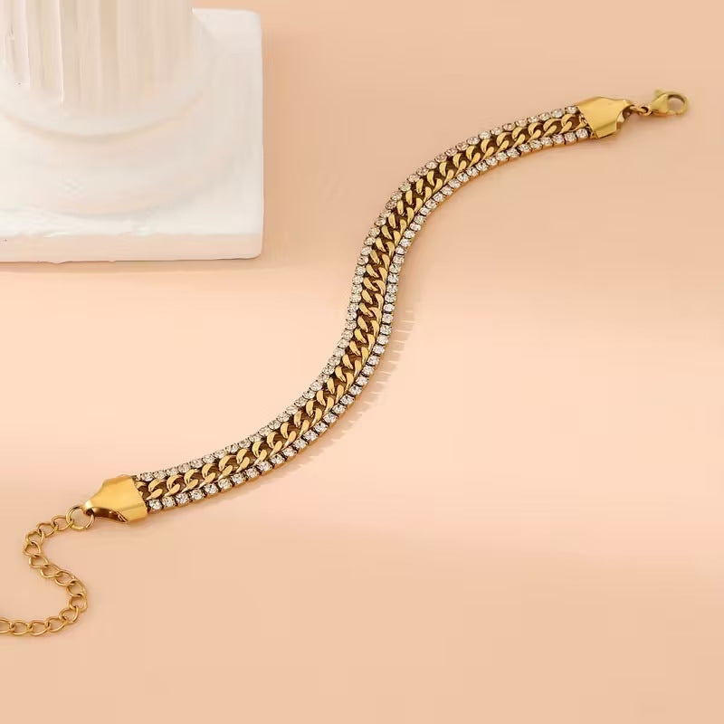 Wide Textured Gold-Tone Chain Bracelet