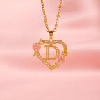Floral Charm Initial Necklace in Gold Tone