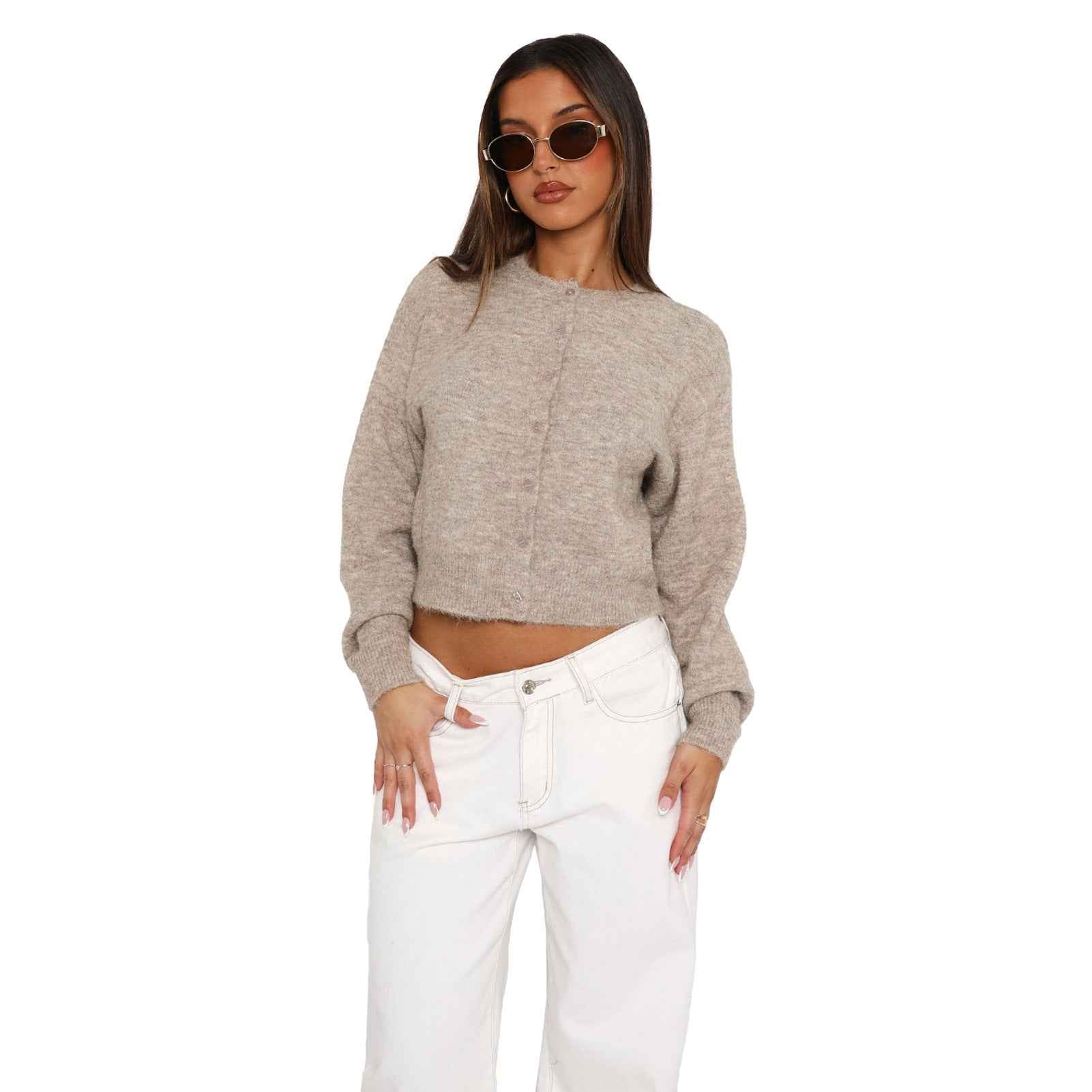Cropped Long Sleeve Cardigan in Soft Knit for Easy Layering