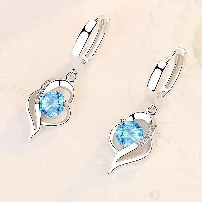 Heart Drop Earrings in White Gold Tone