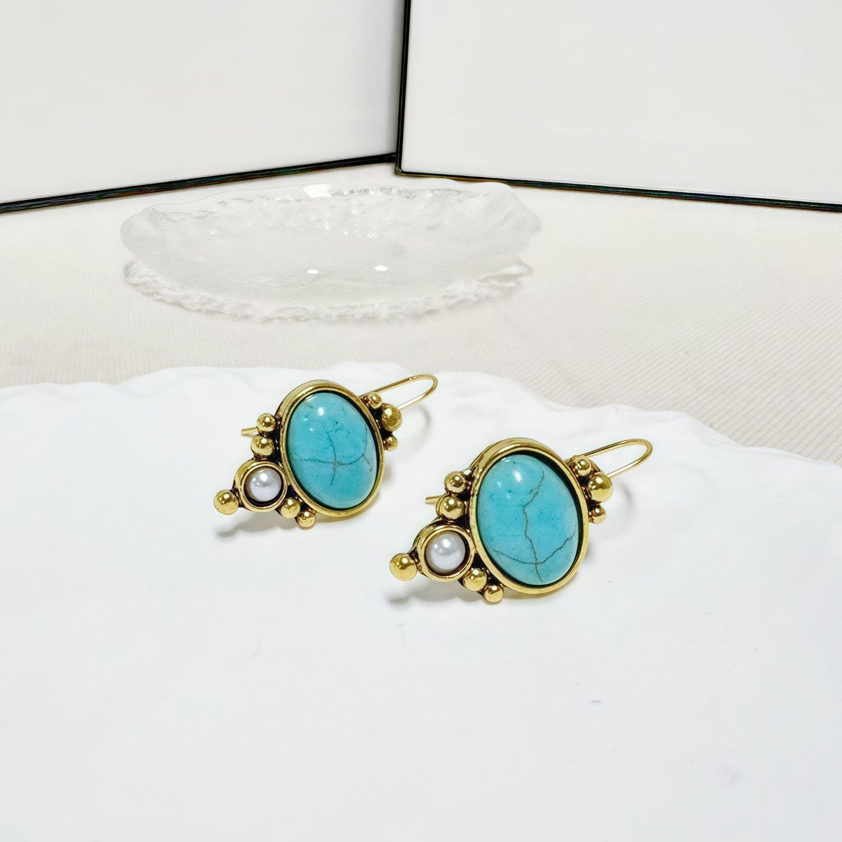 Vintage Turquoise and Pearl Drop Earrings in Two Tones