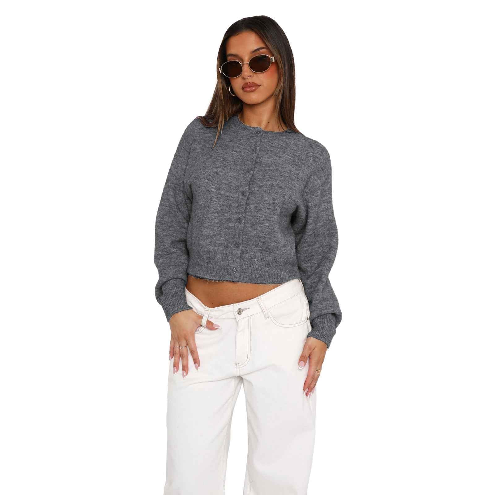 Cropped Long Sleeve Cardigan in Soft Knit for Easy Layering