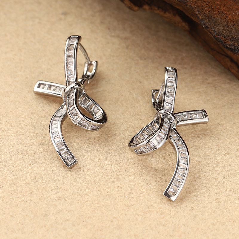 Baguette Diamond-Look Ribbon Drop Earrings