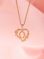 Floral Charm Initial Necklace in Gold Tone