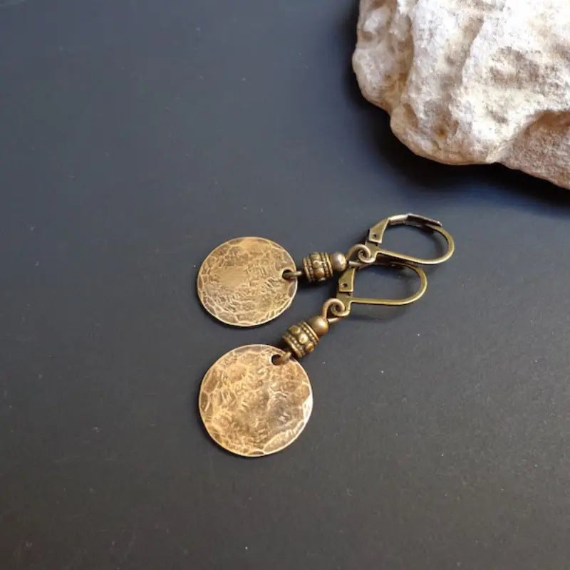 Vintage-Style Bronze-Tone Leverback Coin Drop Earrings