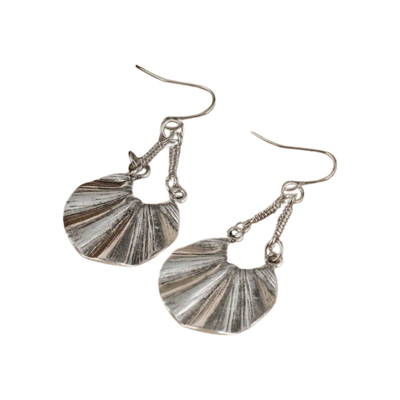 Bohemian Textured Silver-Tone Fan Drop Earrings