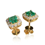 Vintage halo-oorknopjes met groene vierkante steen