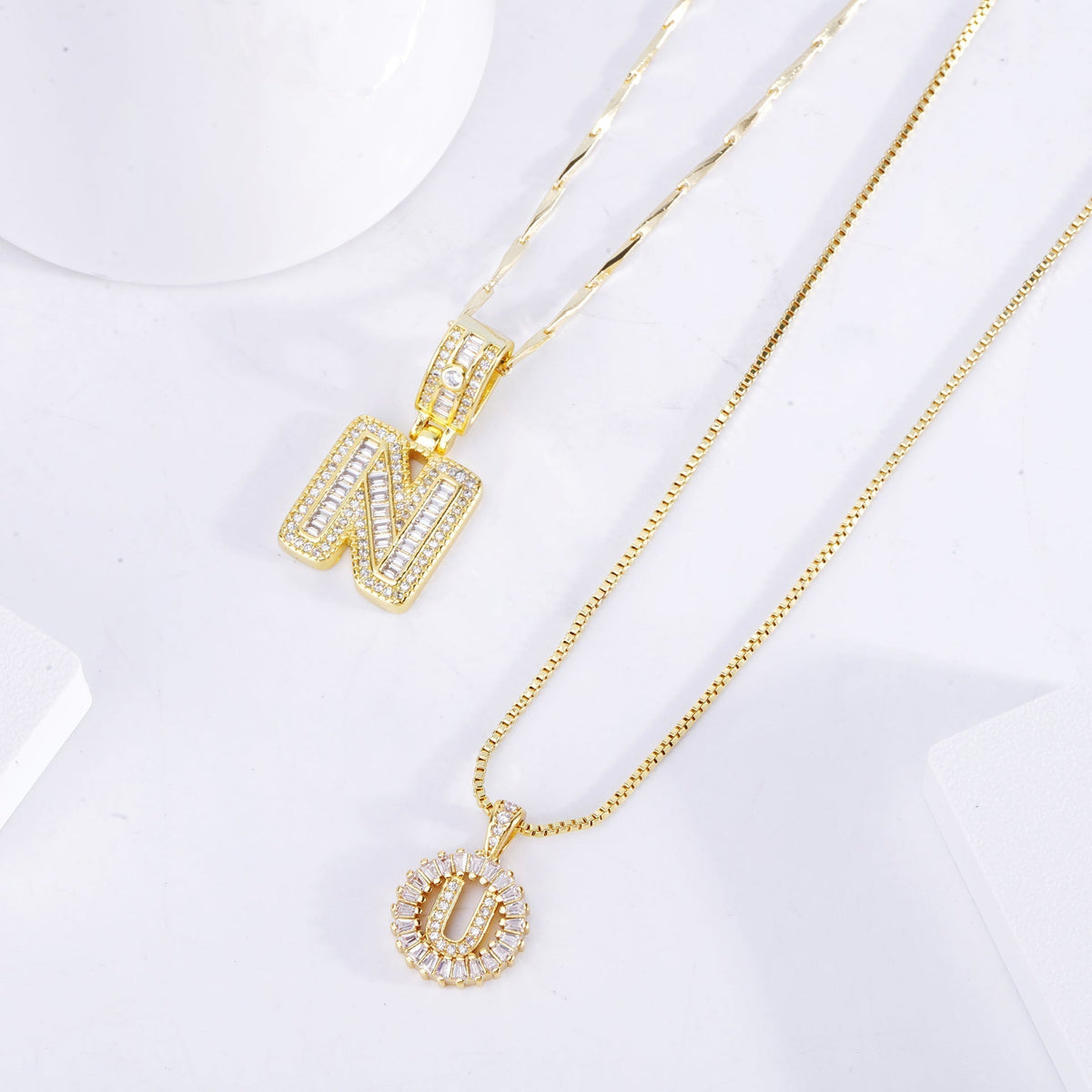 Pavé Letter Initial Necklace in Two Metal Tones