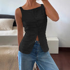 Button-Front Top in Textured Ripple