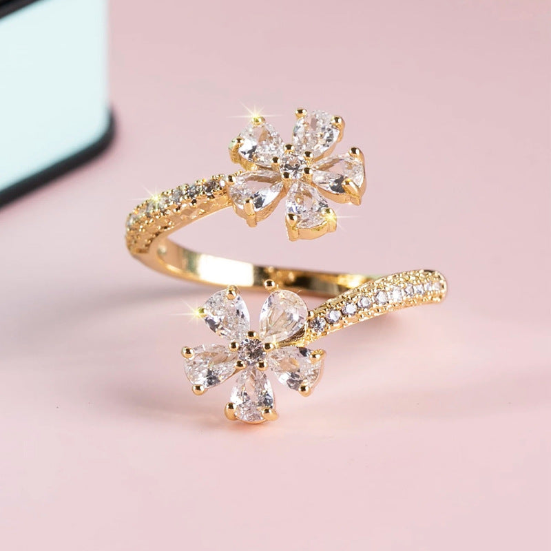 Adjustable Flower Cubic Zirconia Ring