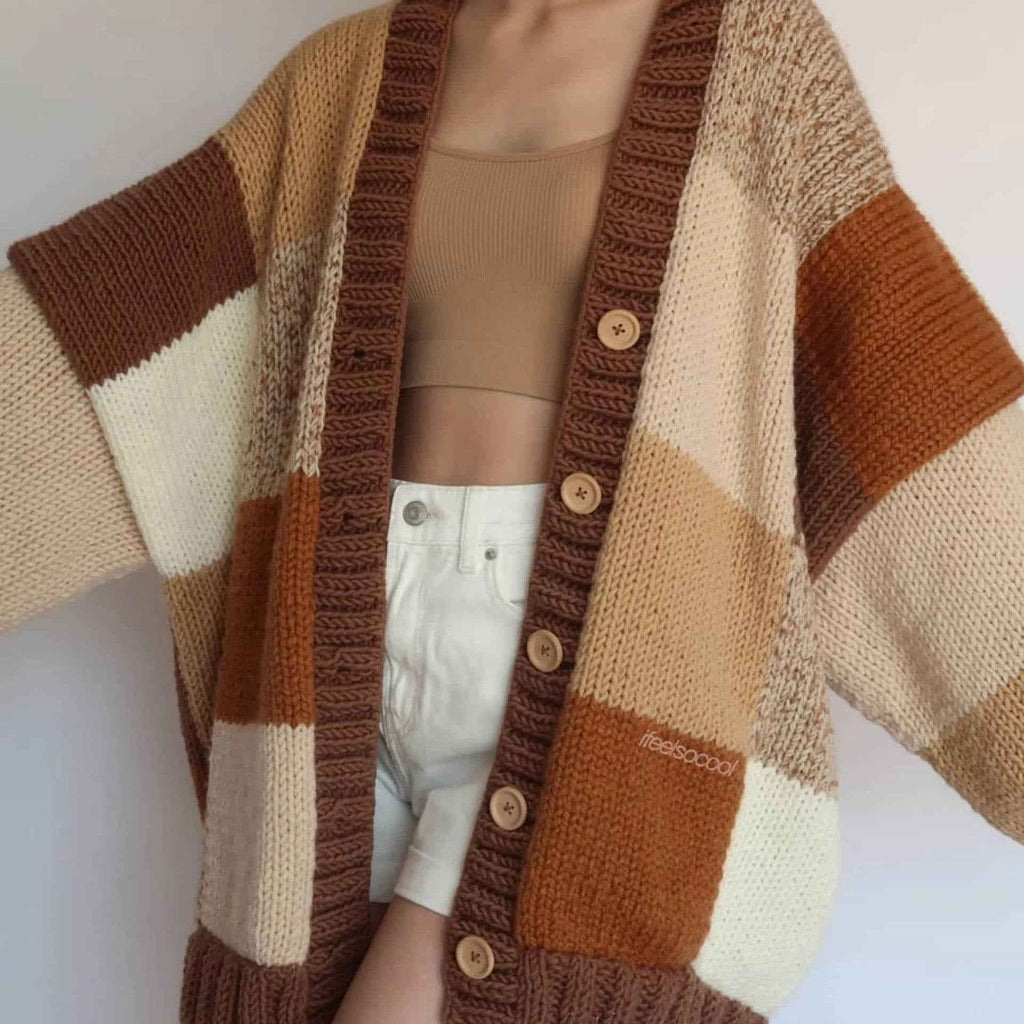 Lightweight Patchwork Cardigan with Open Front and Drape