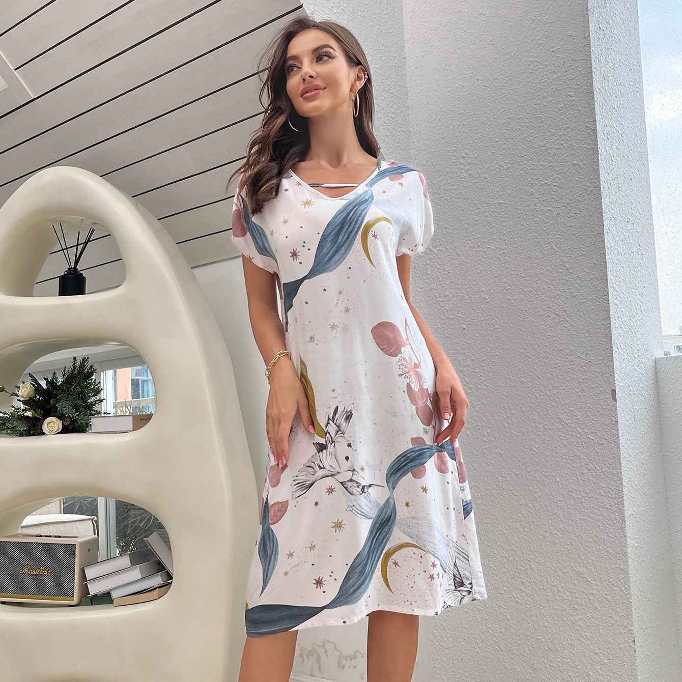 Cotton Crepe Loungewear Set with Airy Two-Piece Shape