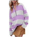 Half Zip Knitted Jumper with Long Sleeves and Relaxed Fit