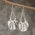 Bohemian Textured Silver-Tone Fan Drop Earrings