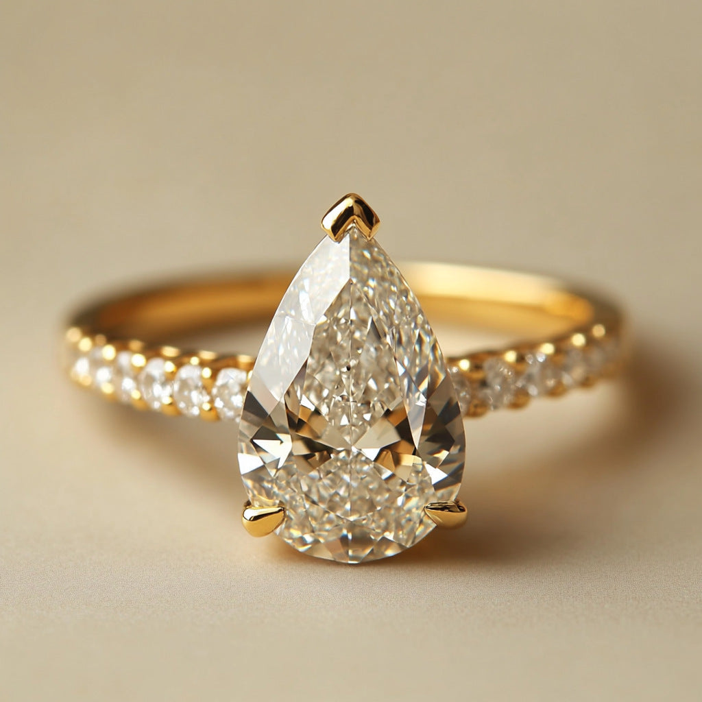 Water Drop Zirconia Inlaid Ring in Three Tones