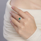 Adjustable Heart Halo Ring with Green Crystal Centre