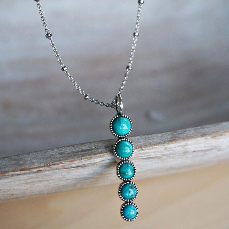 Vintage Ethnic Turquoise Geometric Pendant Necklace