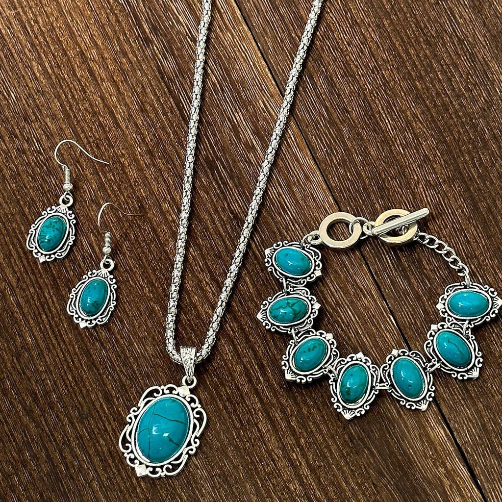 Vintage Bohemian Turquoise Floral Geometric Jewellery Set