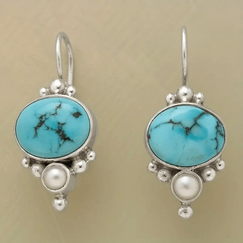 Vintage Turquoise and Pearl Drop Earrings in Two Tones