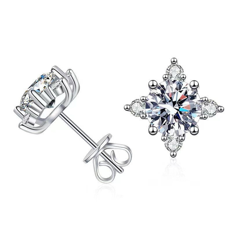 Flower Earrings in White Gold Tone